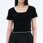 8 seconds Square Neck Crop Pullover — Black