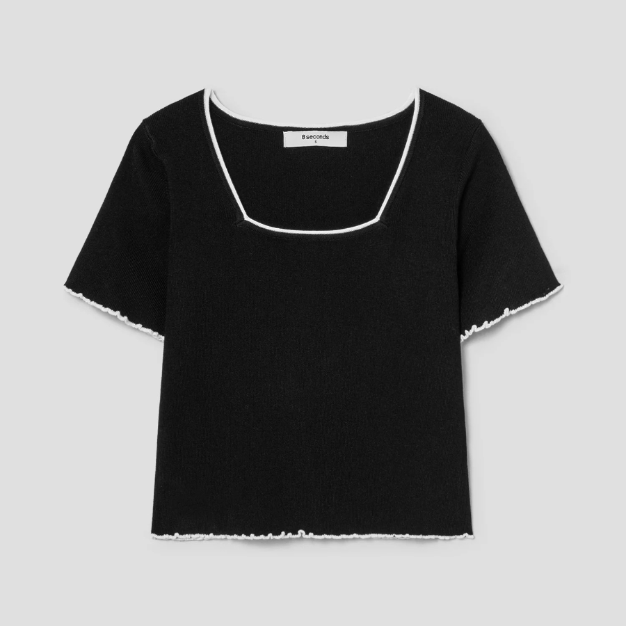 8 seconds Square Neck Crop Pullover — Black