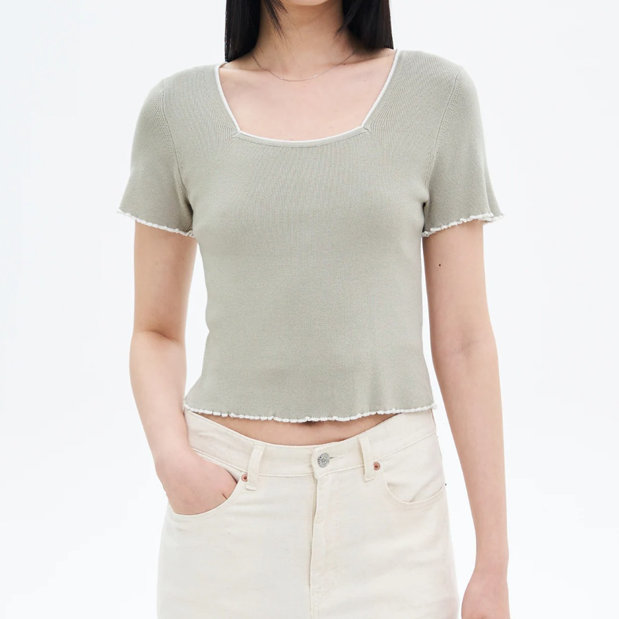 8 seconds Square Neck Crop Pullover — Light Green