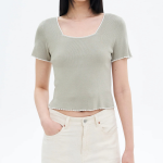 8 seconds Square Neck Crop Pullover — Light Green