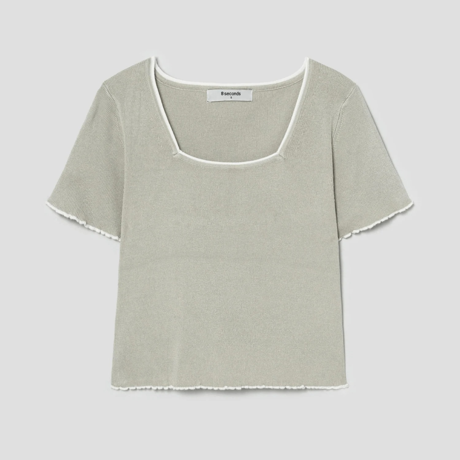 8 seconds Square Neck Crop Pullover — Light Green