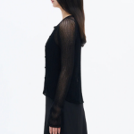 8 seconds Openwork Round Neck Summer Cardigan — Black