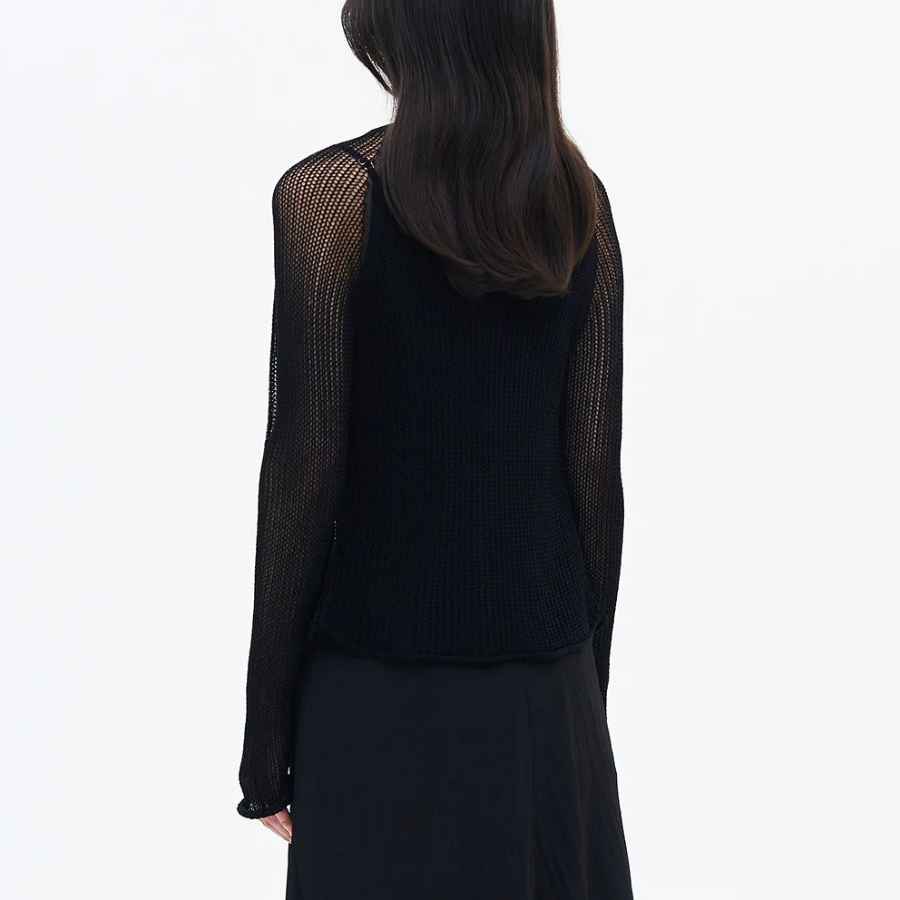 8 seconds Openwork Round Neck Summer Cardigan — Black