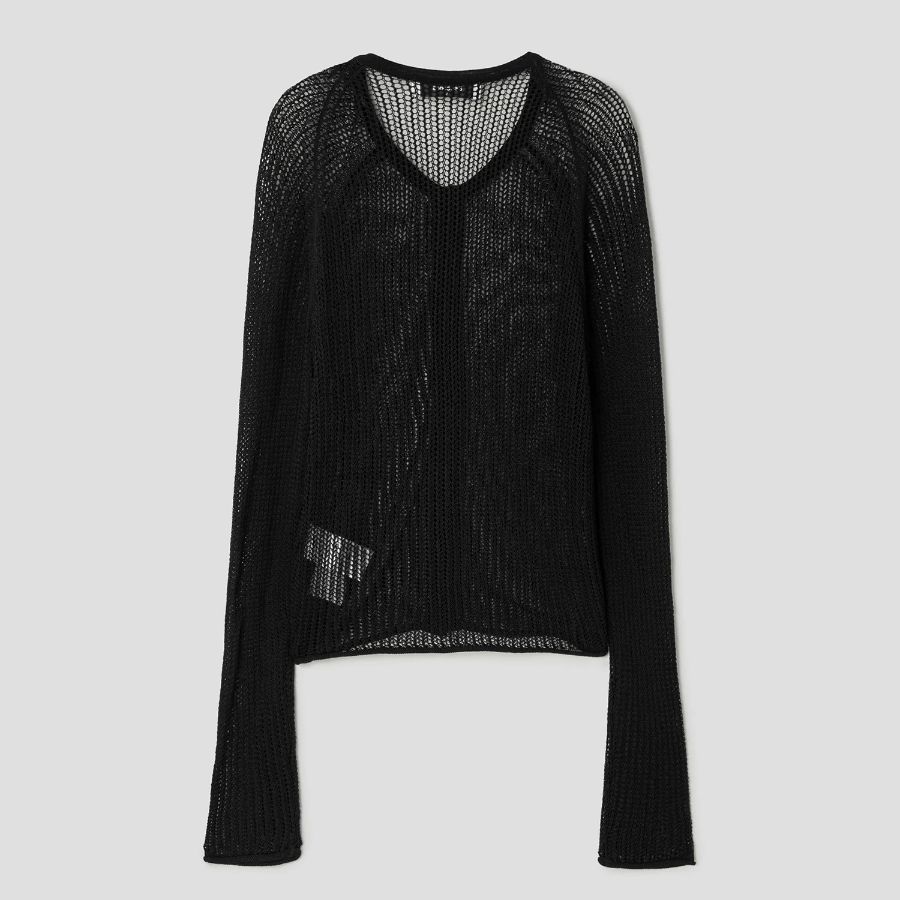 8 seconds Openwork Round Neck Summer Cardigan — Black