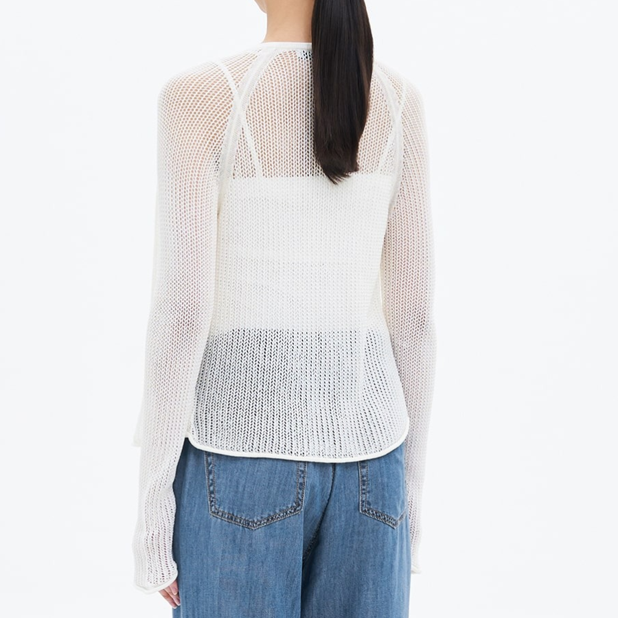 8 seconds Openwork Round Neck Summer Cardigan — White