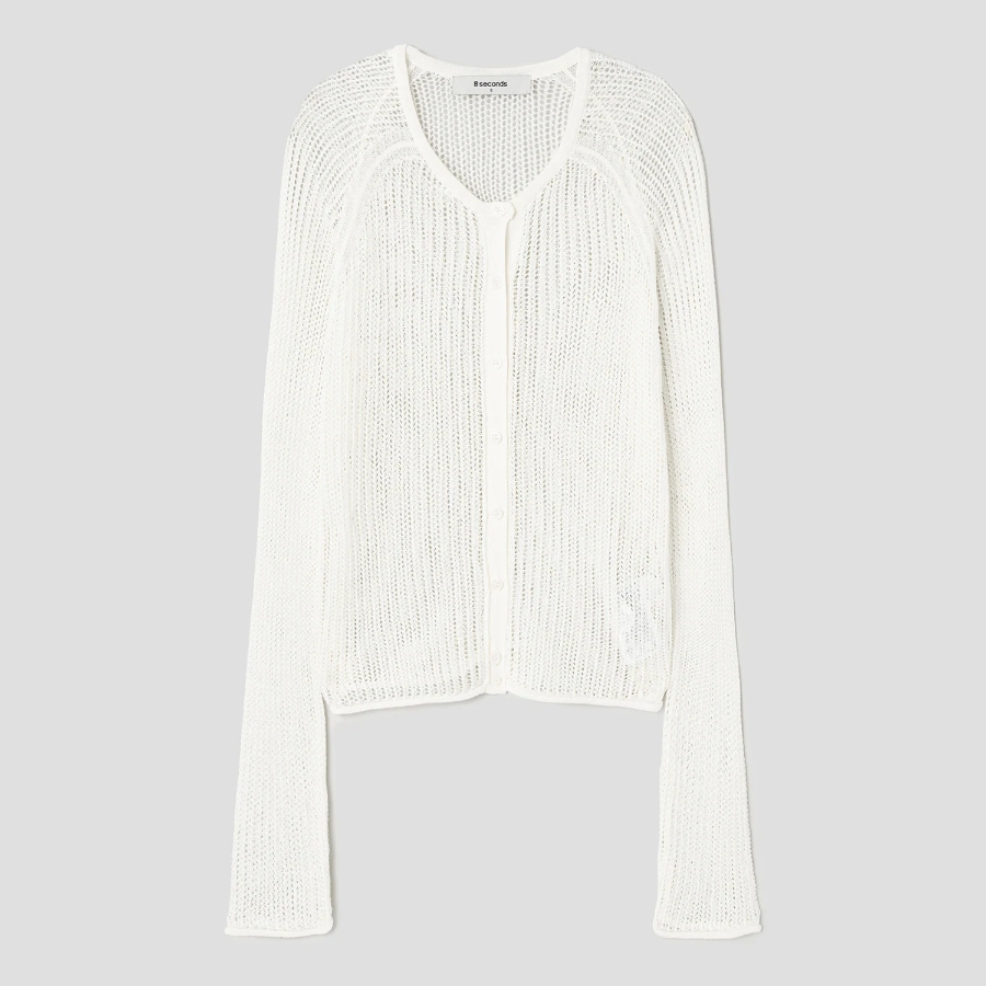 8 seconds Openwork Round Neck Summer Cardigan — White
