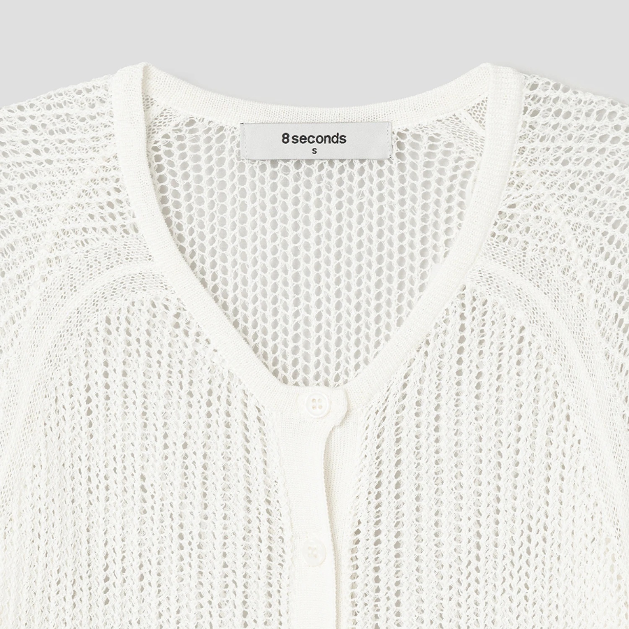8 seconds Openwork Round Neck Summer Cardigan — White