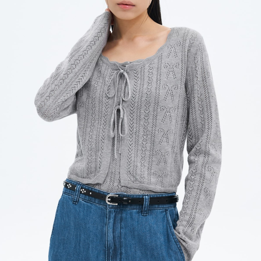 8 seconds String Openwork Cardigan — Light Grey