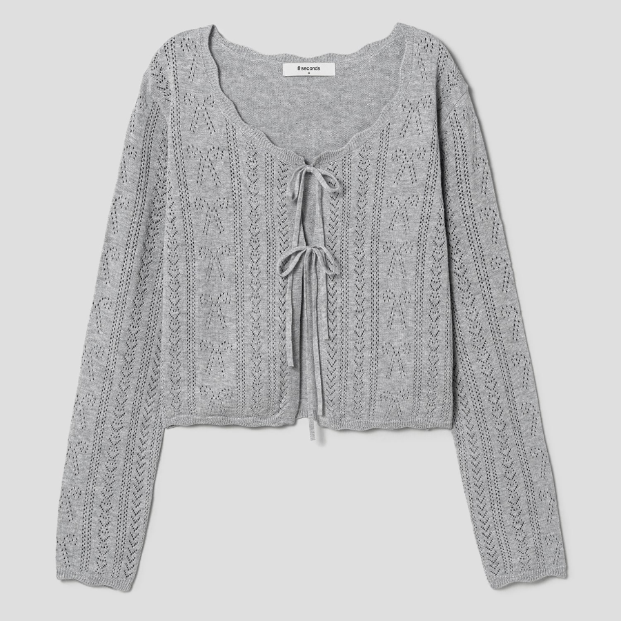 8 seconds String Openwork Cardigan — Light Grey