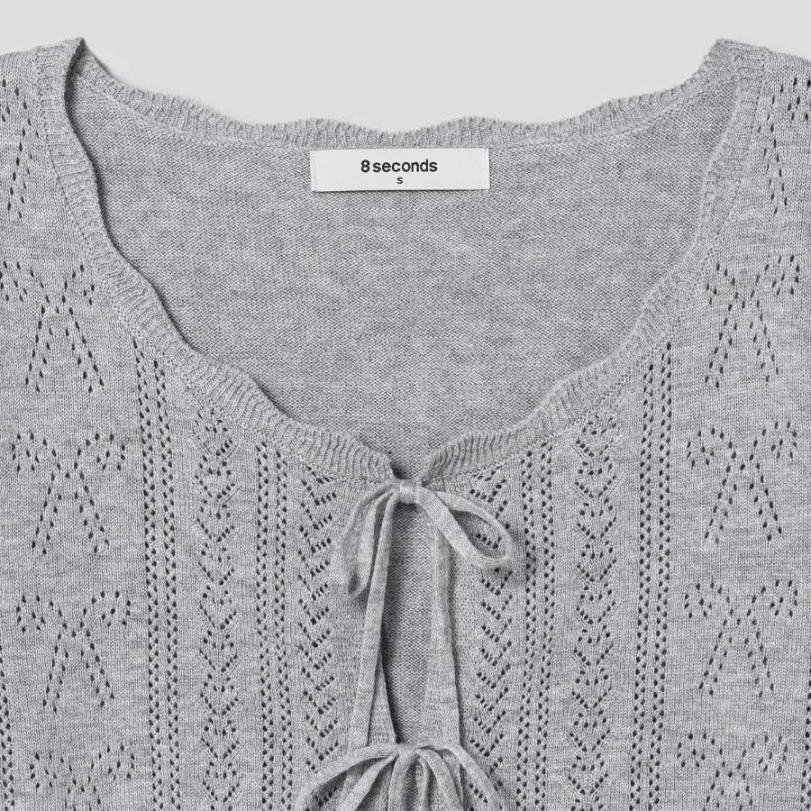 8 seconds String Openwork Cardigan — Light Grey