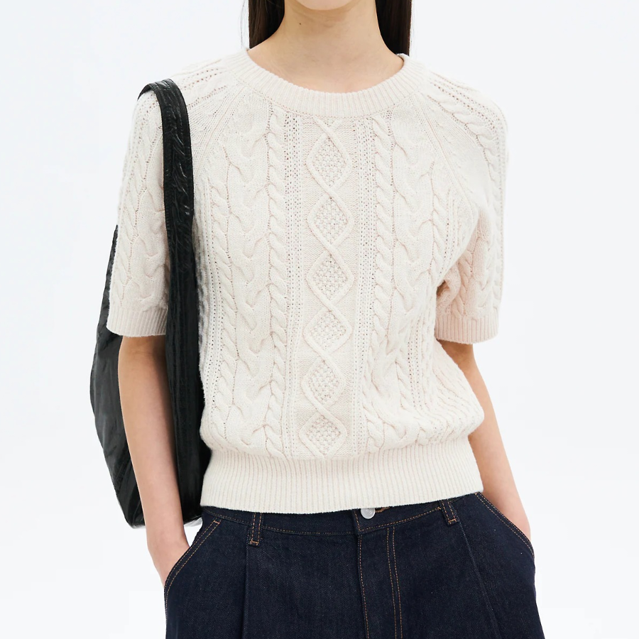 8 seconds Cable Short Sleeve Pullover — Ivory