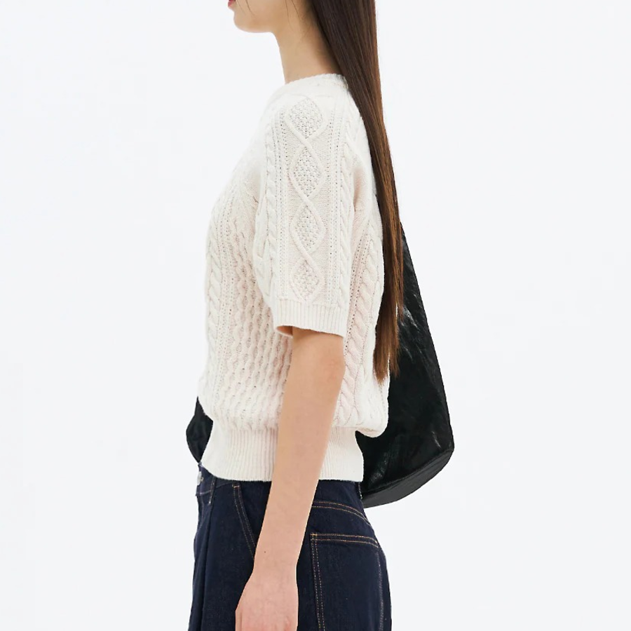 8 seconds Cable Short Sleeve Pullover — Ivory