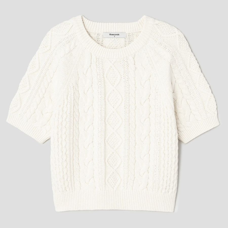 8 seconds Cable Short Sleeve Pullover — Ivory