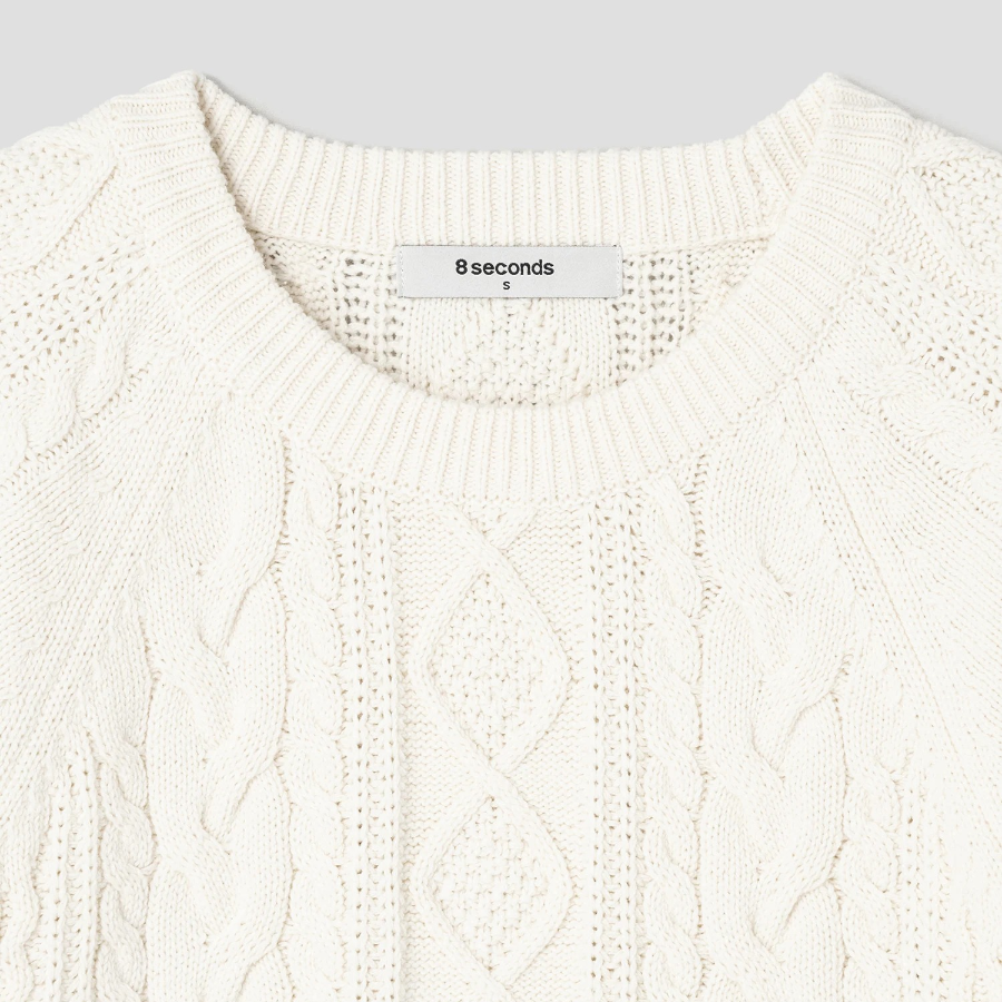 8 seconds Cable Short Sleeve Pullover — Ivory