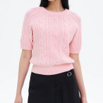 8 seconds Cable Short Sleeve Pullover — Light Pink