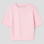 8 seconds Cable Short Sleeve Pullover — Light Pink