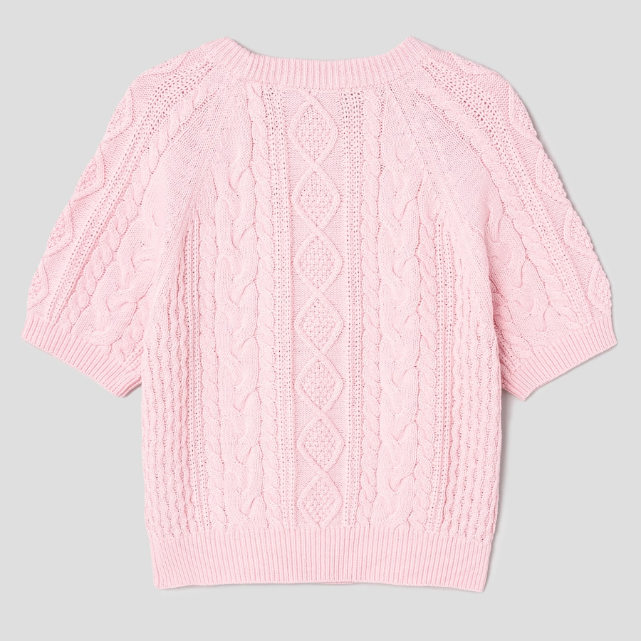 8 seconds Cable Short Sleeve Pullover — Light Pink
