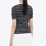 8 seconds Ribbed Stripe Short Sleeve Cardigan — Navy