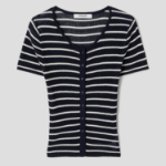 8 seconds Ribbed Stripe Short Sleeve Cardigan — Navy