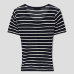 8 seconds Ribbed Stripe Short Sleeve Cardigan — Navy
