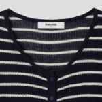 8 seconds Ribbed Stripe Short Sleeve Cardigan — Navy