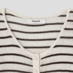 8 seconds Ribbed Stripe Short Sleeve Cardigan — Beige