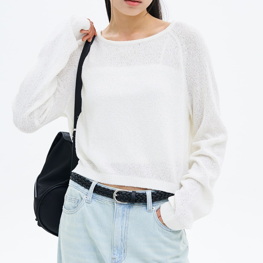 8 seconds Wide Neck Long Sleeve Pullover — Ivory