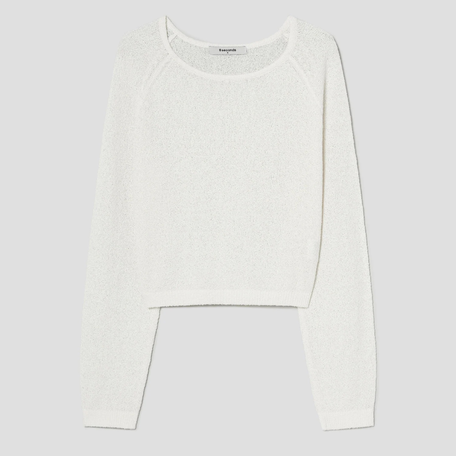 8 seconds Wide Neck Long Sleeve Pullover — Ivory