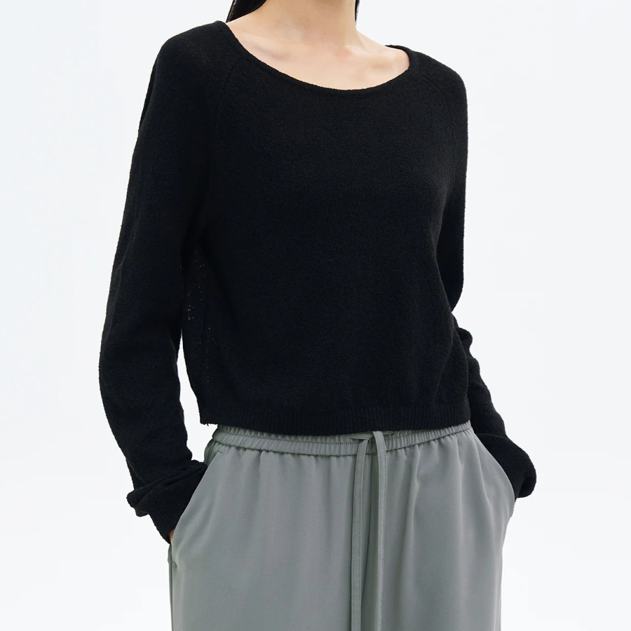 8 seconds Wide Neck Long Sleeve Pullover — Black