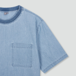 JAJU Men’s Chambray Denim Short Sleeve T-Shirt – Light Blue