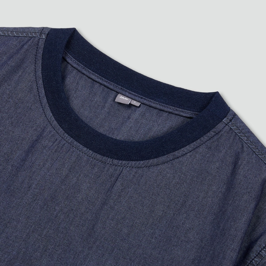 JAJU Men’s Chambray Denim Short Sleeve T-Shirt – Navy