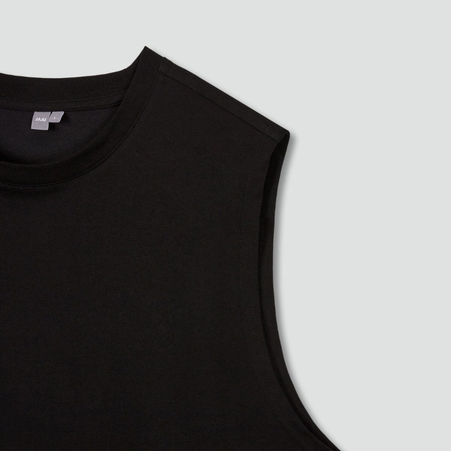 JAJU Men’s Quick-Dry Muscle Sleeveless T-Shirt – Black