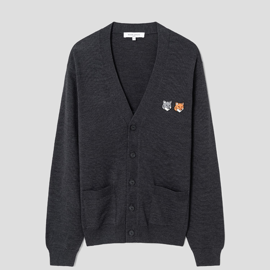 Maison Kitsune Men Double Bold Fox Head Patch Regular Cardigan - Anthracite