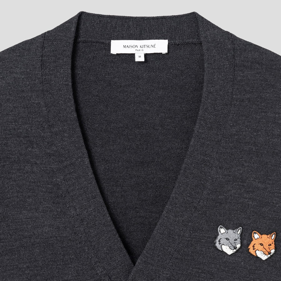 Maison Kitsune Men Double Bold Fox Head Patch Regular Cardigan - Anthracite