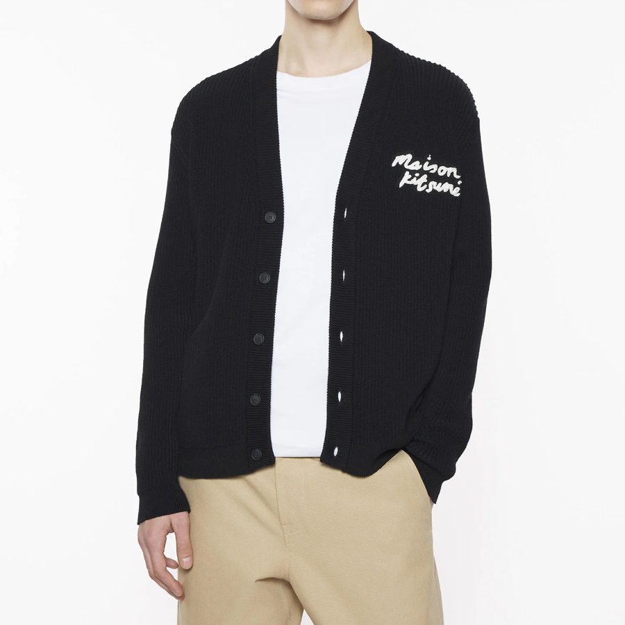 Maison Kitsune Men Maison Kitsune Handwriting Comfort Ribbed Cardigan - Black