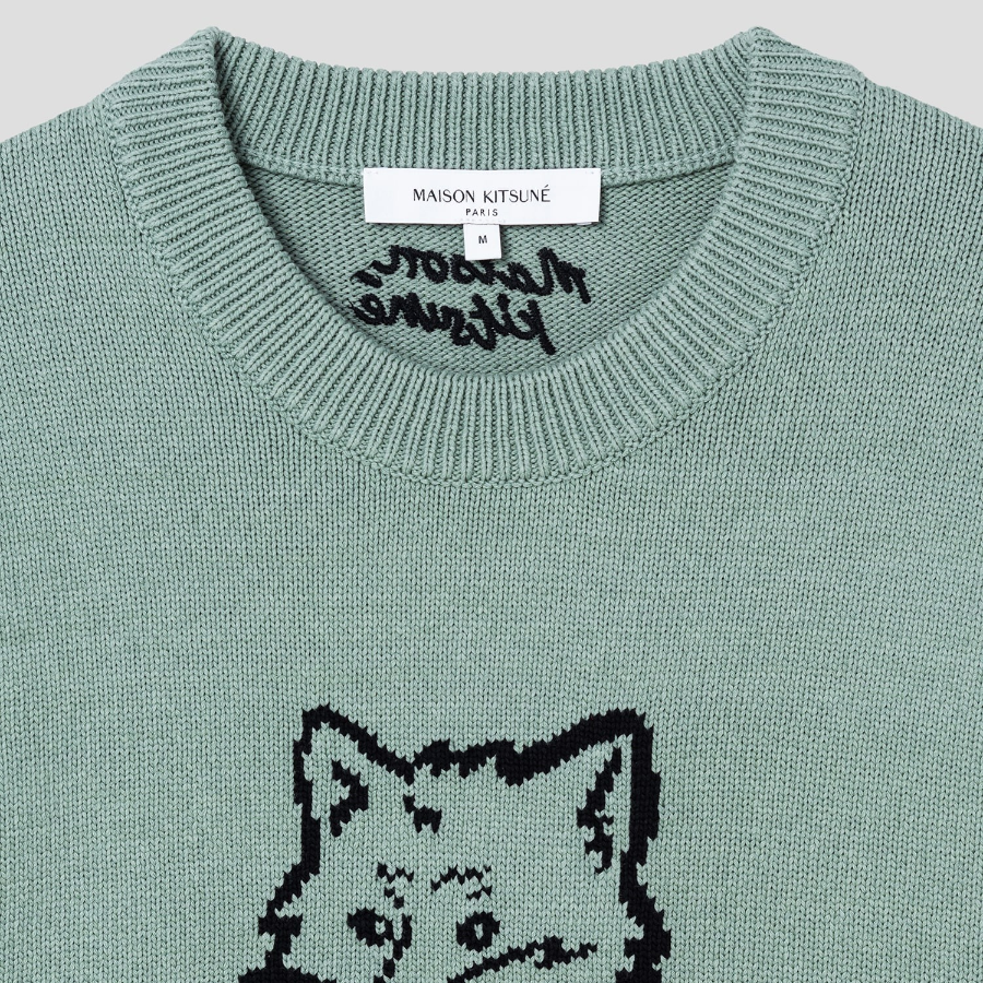 Maison Kitsune Men Dressed Fox Intarsia Jumper - Vert-De-Gris