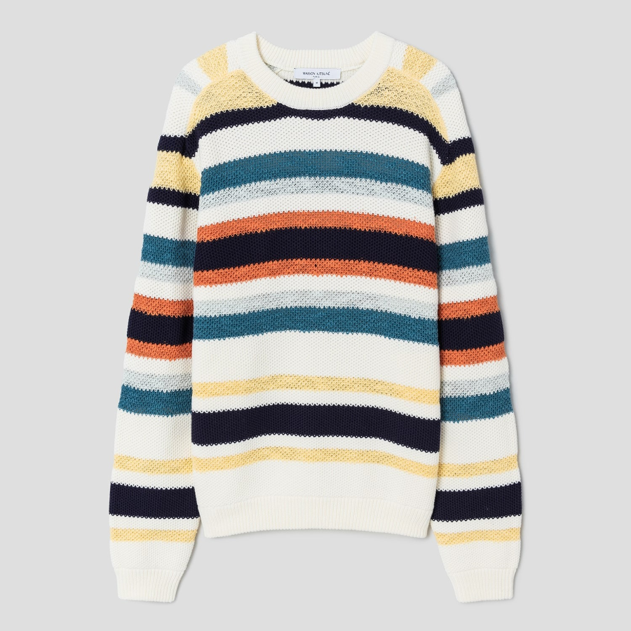 Maison Kitsune Men Comfort Striped Jumper - Ecru/Multi Stripes