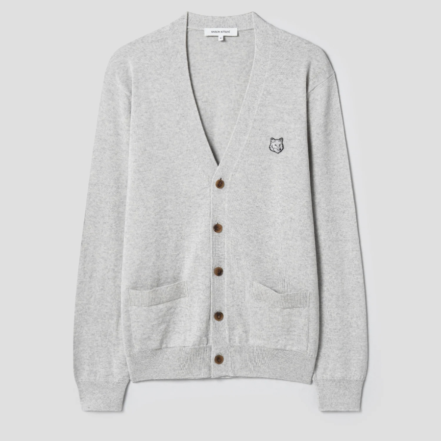 Maison Kitsune Men Tonal Fox Head Patch Regular Cardigan - Light Grey Melange