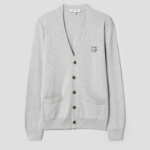 Maison Kitsune Men Tonal Fox Head Patch Regular Cardigan - Light Grey Melange
