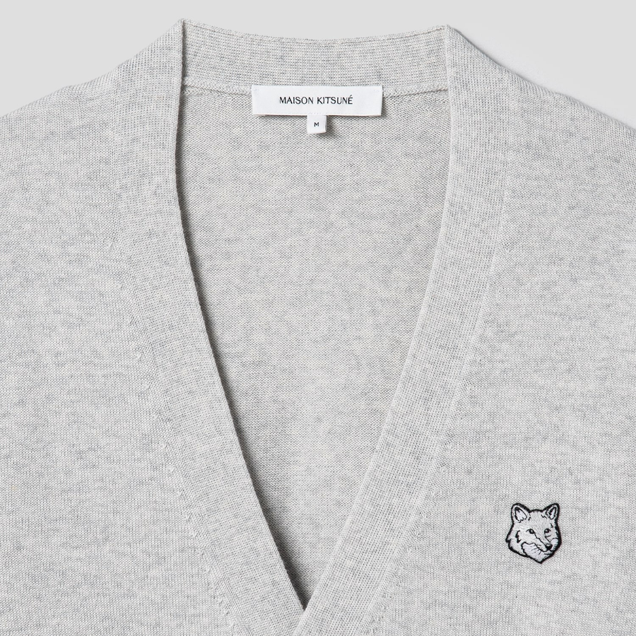 Maison Kitsune Men Tonal Fox Head Patch Regular Cardigan - Light Grey Melange