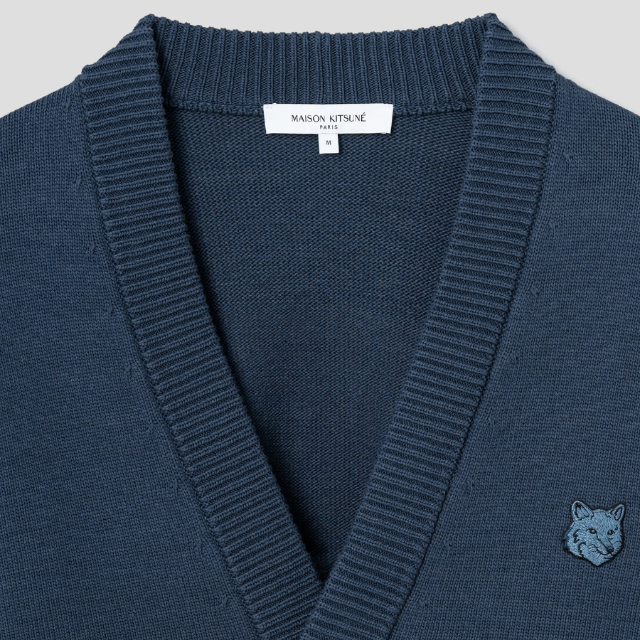 Maison Kitsune Men Bold Fox Head Patch Comfort Cardigan - Slate Grey