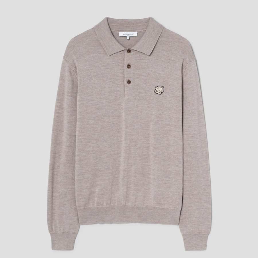 Maison Kitsune Men Bold Fox Head Patch Polo Jumper - Marble