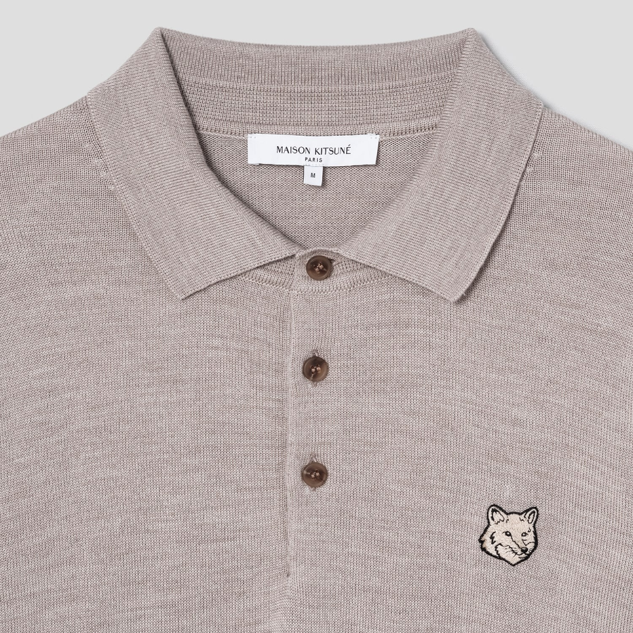 Maison Kitsune Men Bold Fox Head Patch Polo Jumper - Marble