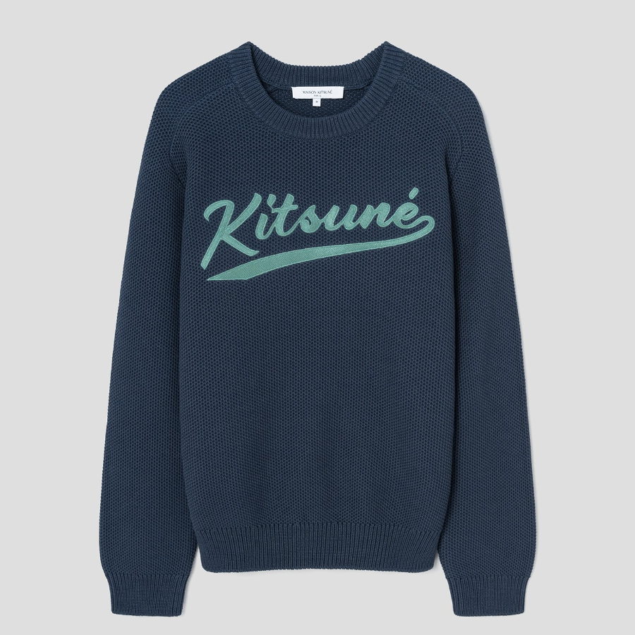 Maison Kitsune Men Kitsune Varsity Embroidered Mesh Jumper - Slate Grey