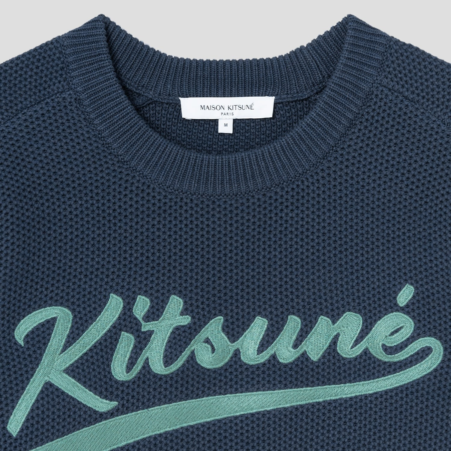 Maison Kitsune Men Kitsune Varsity Embroidered Mesh Jumper - Slate Grey