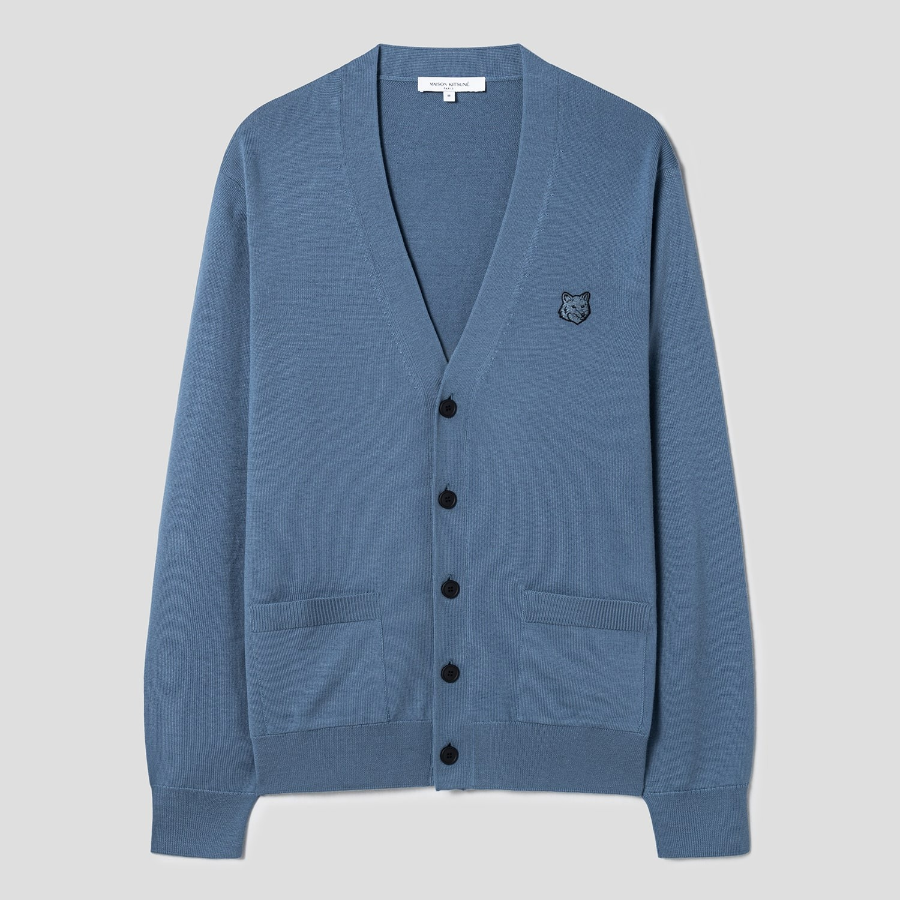 Maison Kitsune Men Bold Fox Head Patch Regular Cardigan - Breton Blue