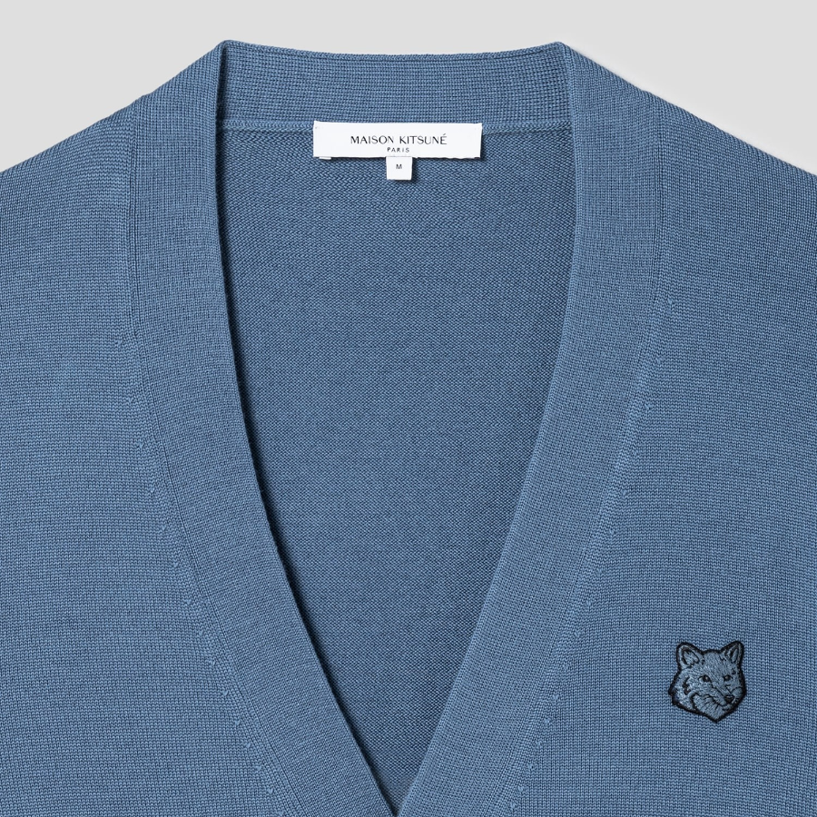 Maison Kitsune Men Bold Fox Head Patch Regular Cardigan - Breton Blue