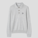 Maison Kitsune Men Tonal Fox Head Patch Polo Jumper - Light Grey Melange