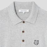 Maison Kitsune Men Tonal Fox Head Patch Polo Jumper - Light Grey Melange