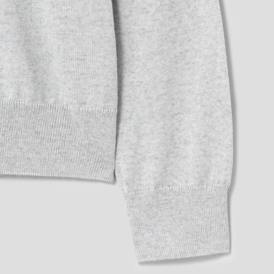 Maison Kitsune Men Tonal Fox Head Patch Polo Jumper - Light Grey Melange